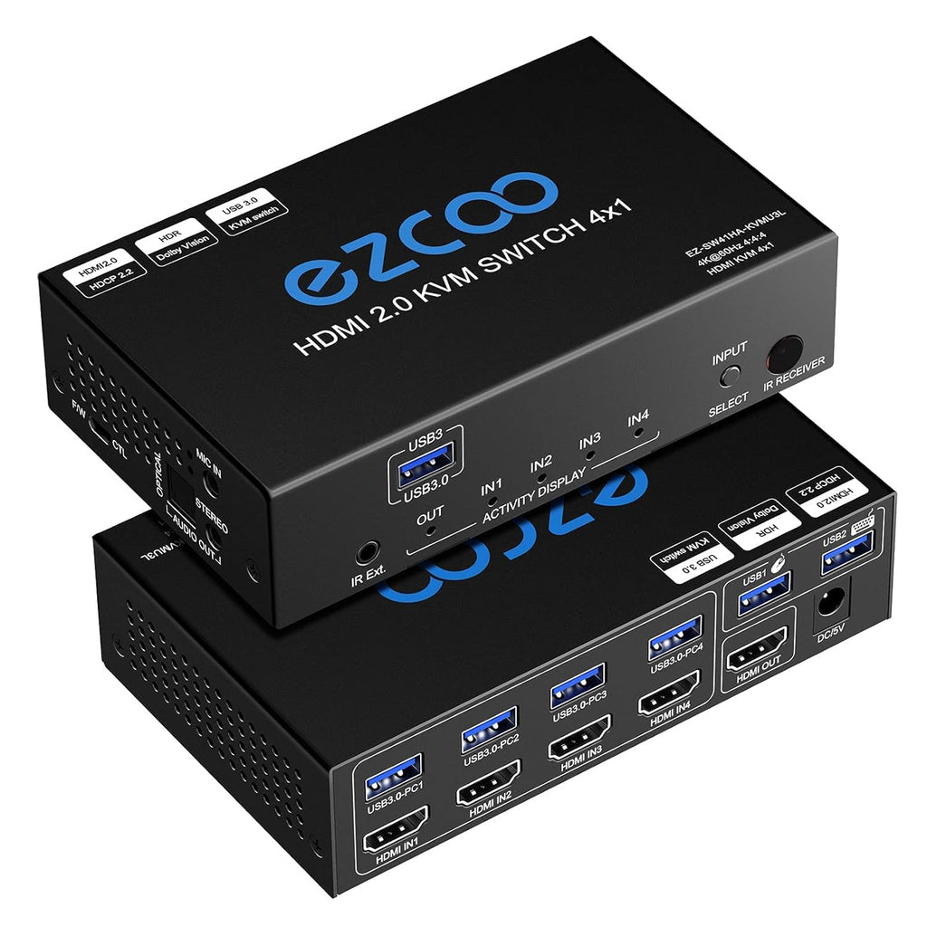 4-Port USB 3.0 KVM Switch HDMI 4K 60Hz with USB Peripheral Hub E472