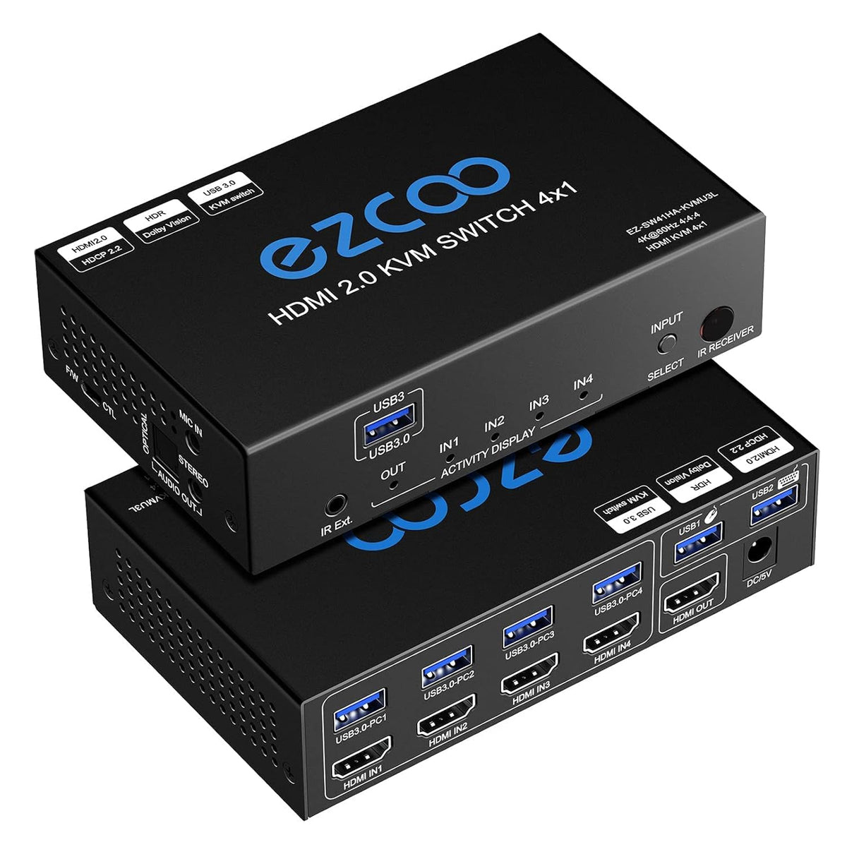 4-Port USB 3.0 KVM Switch HDMI 4K 60Hz with USB Peripheral Hub E472