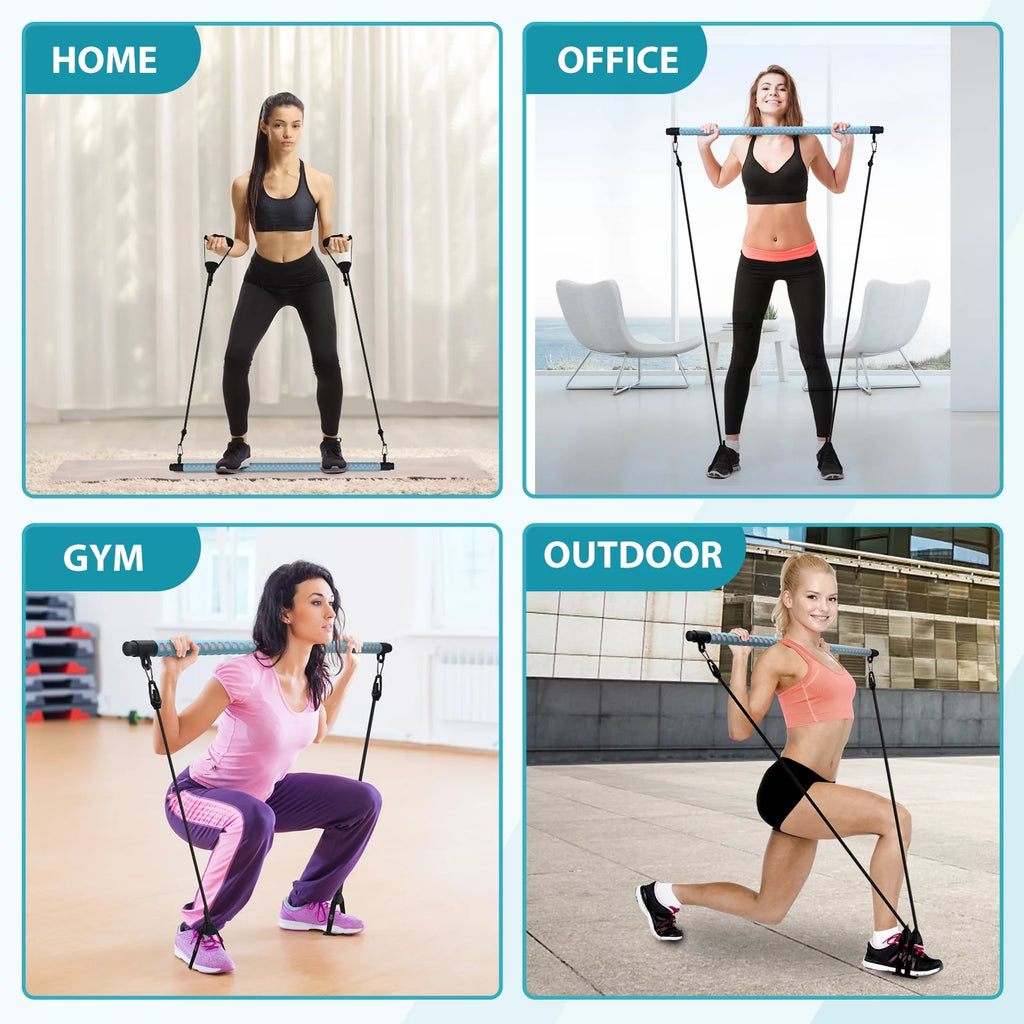 Adjustable Pilates Bar Kit with 4 Resistance Bands D5677