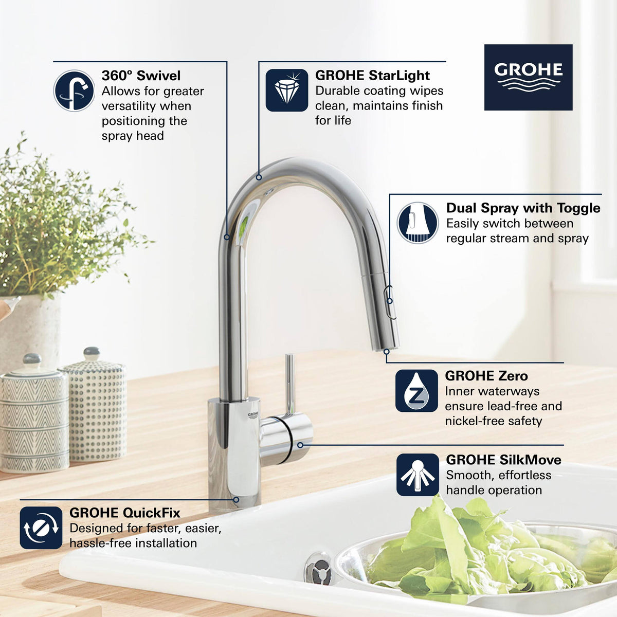 Single-Handle Kitchen Faucet in SuperSteel Q978794