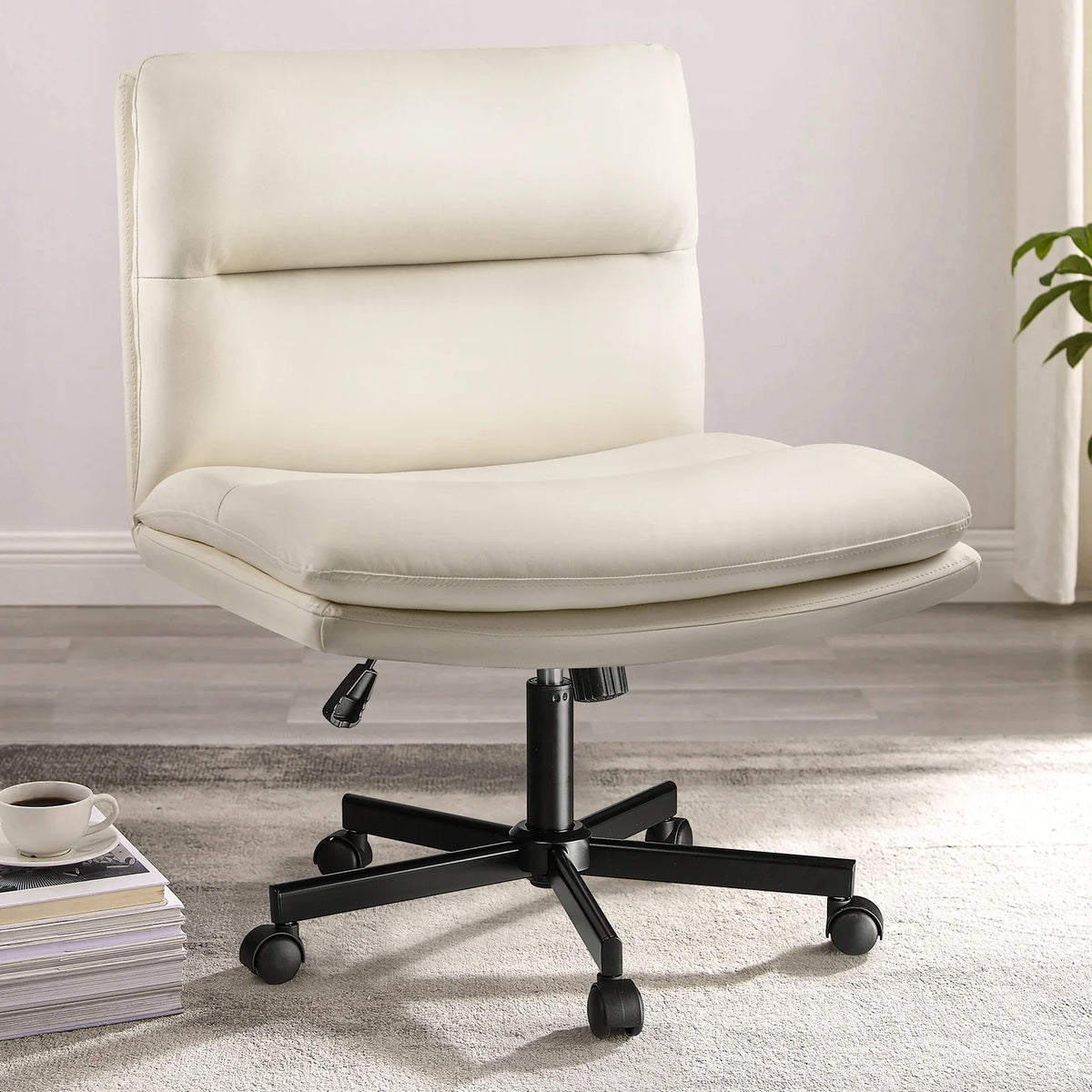 PU Leather Armless Cross Legged Office Desk Chair with Wheels V465