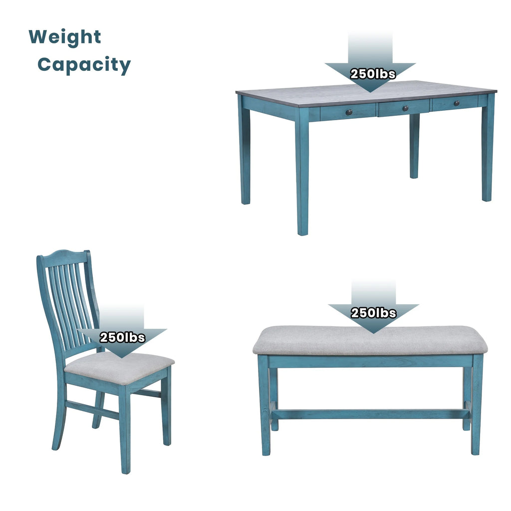 6-Piece Wood Dining Set with Table Chairs and Bench J738