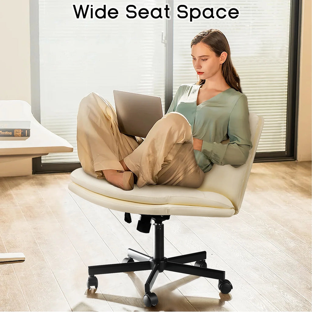 PU Leather Armless Cross Legged Office Desk Chair with Wheels V465