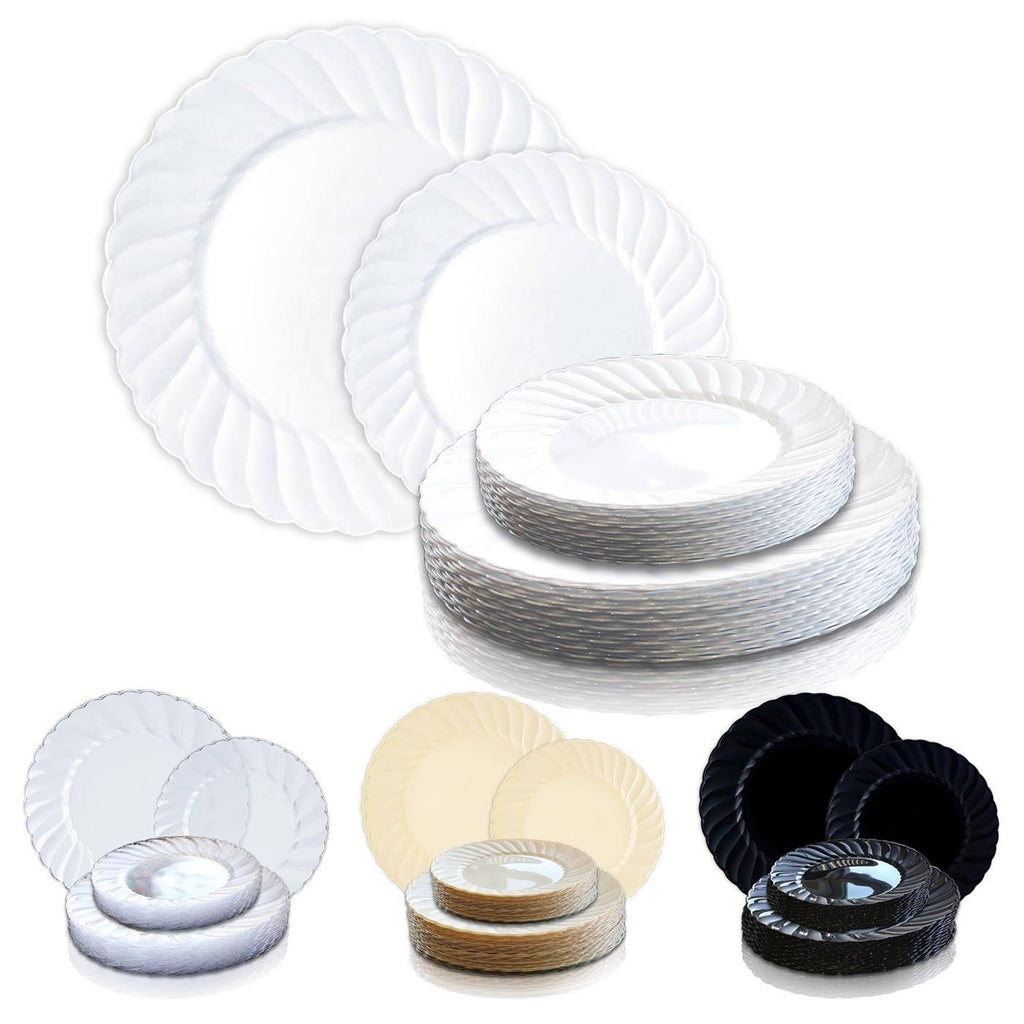 Ivory Round Disposable Plastic Buffet Plates U388509