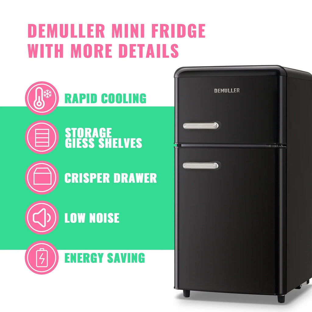 3.5 Cu. ft Black Mini Fridge Double Door Refrigerator F154
