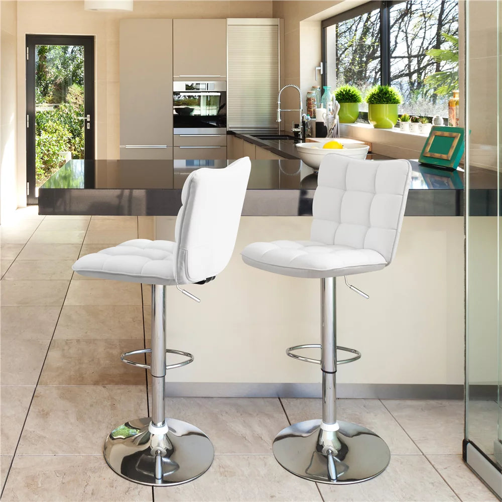 Adjustable Faux Leather Swivel Bar Stool with Backrest, White Y300
