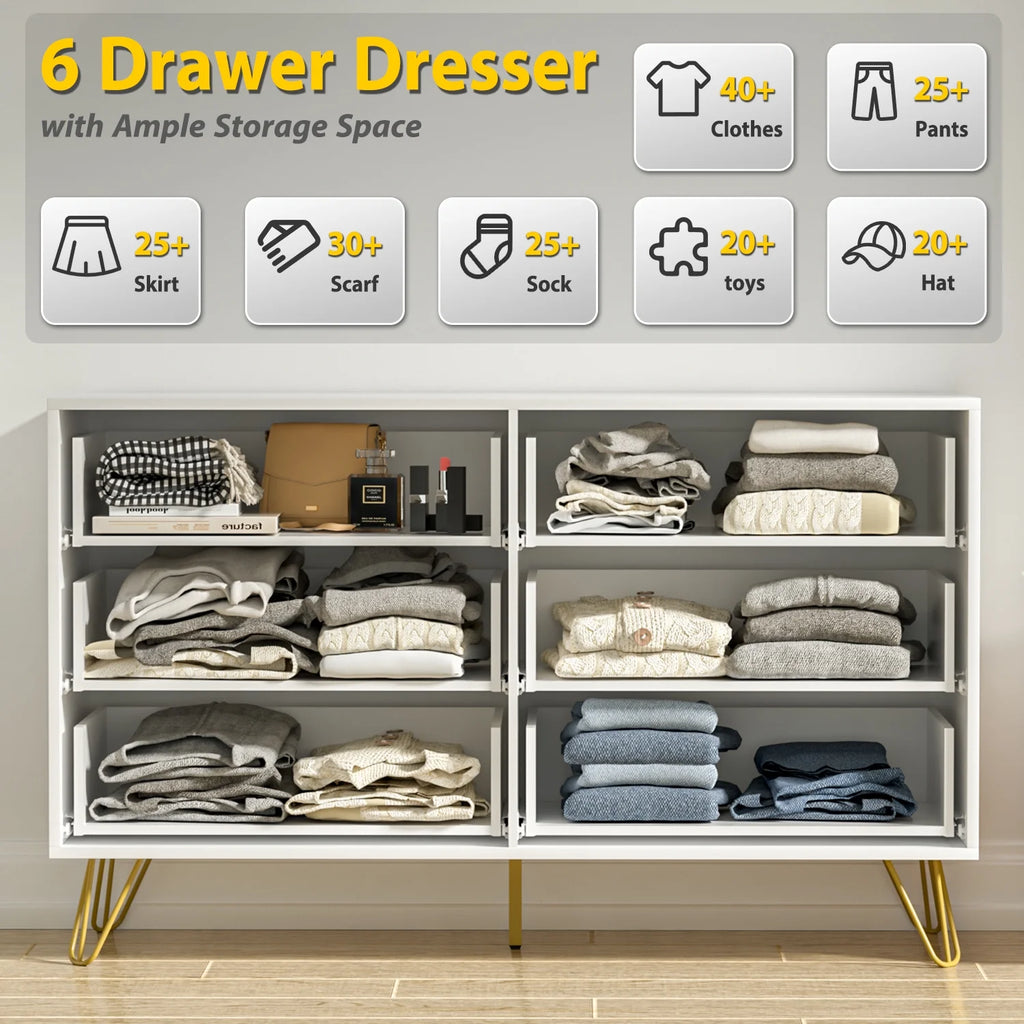 White 6 Drawer Dresser M653006