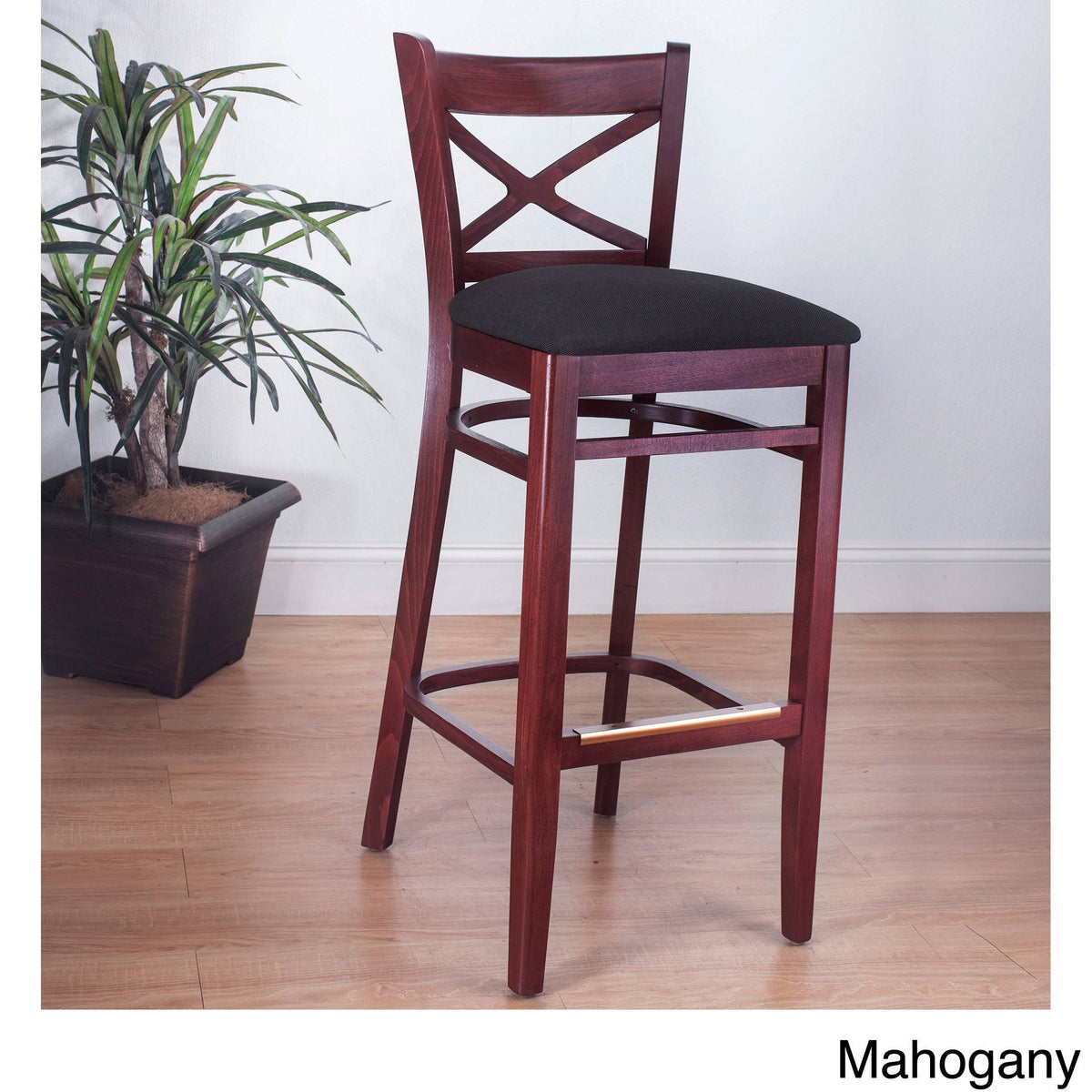 Black Solid Wood X-Back Microfiber Seat Bar Stool O68455