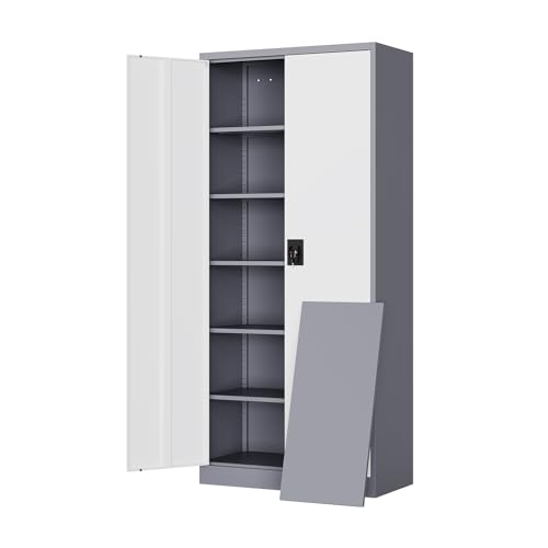 Black Gray Metal Storage Cabinet with Lock P907466