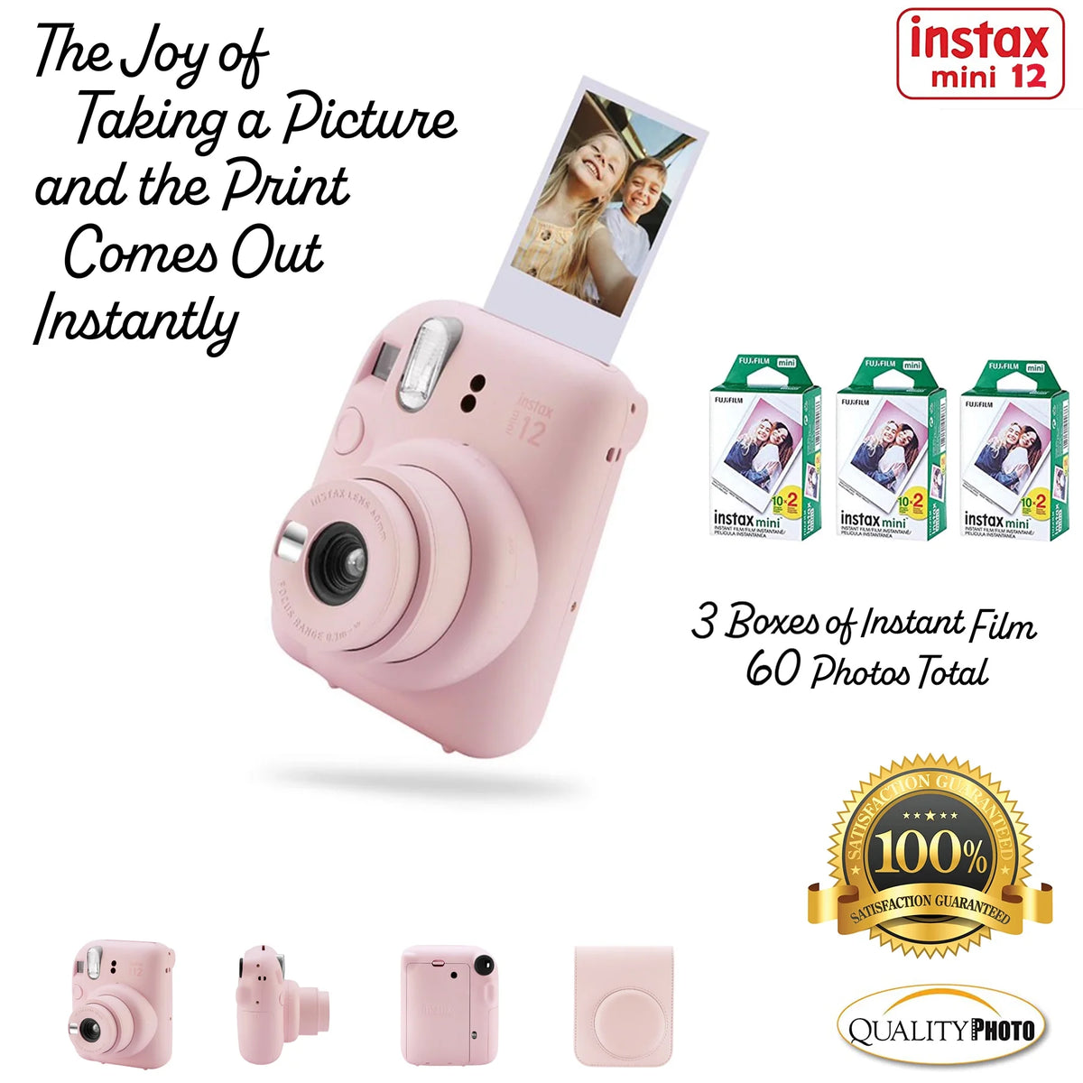 Blush Pink Instant Camera with Case and 60 Films E3305