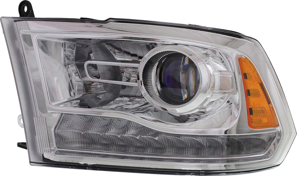 Headlight Assembly Compatible with 2013-2018 Ram 1500 2500 3500 Halogen Projector Type Chrome Driver Side S815