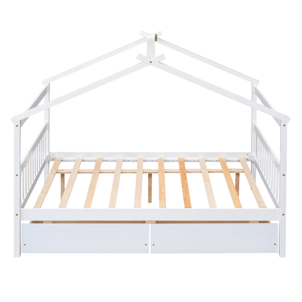 Full Size White Wooden House Bed with Drawers U67742