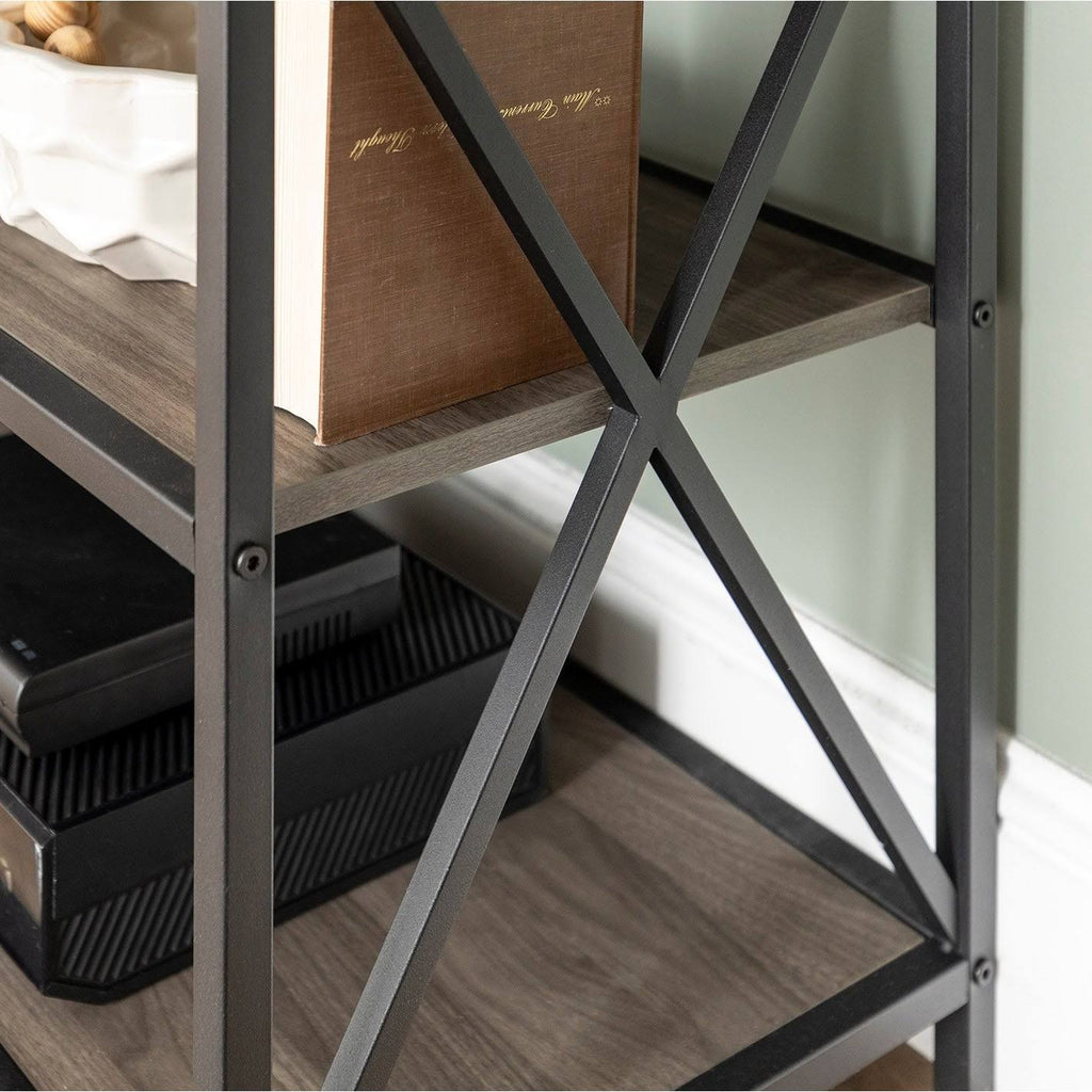 Dark Walnut / Black Metal X-Frame Bookshelf S783239