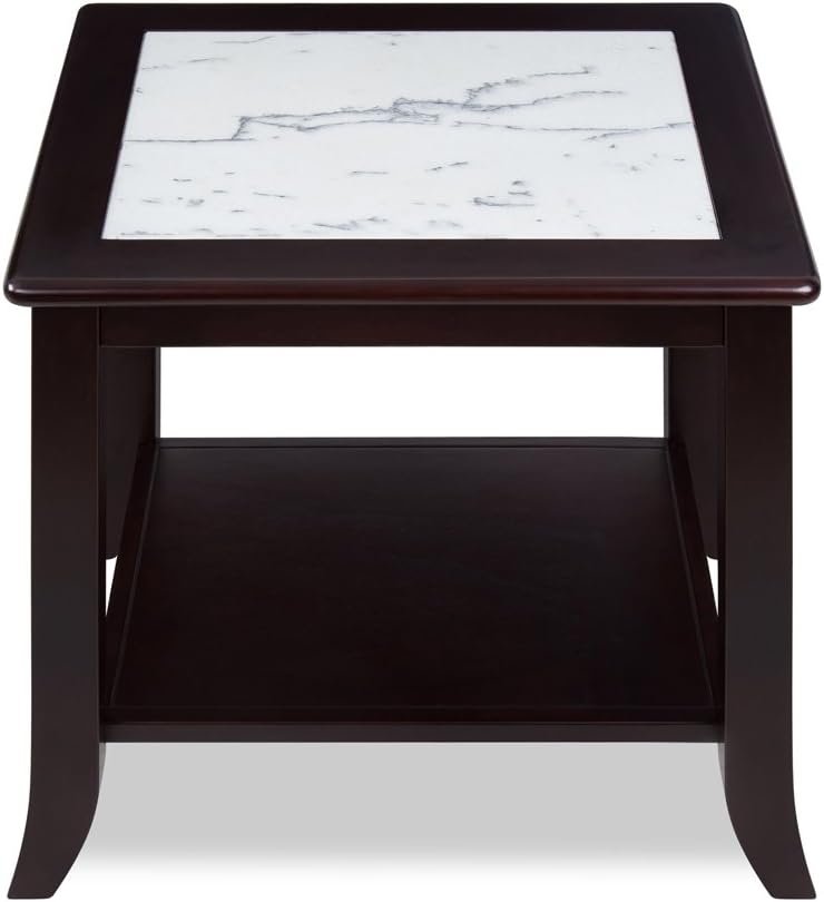 White/Black Marble Top Solid Wood Edge End Table D9586