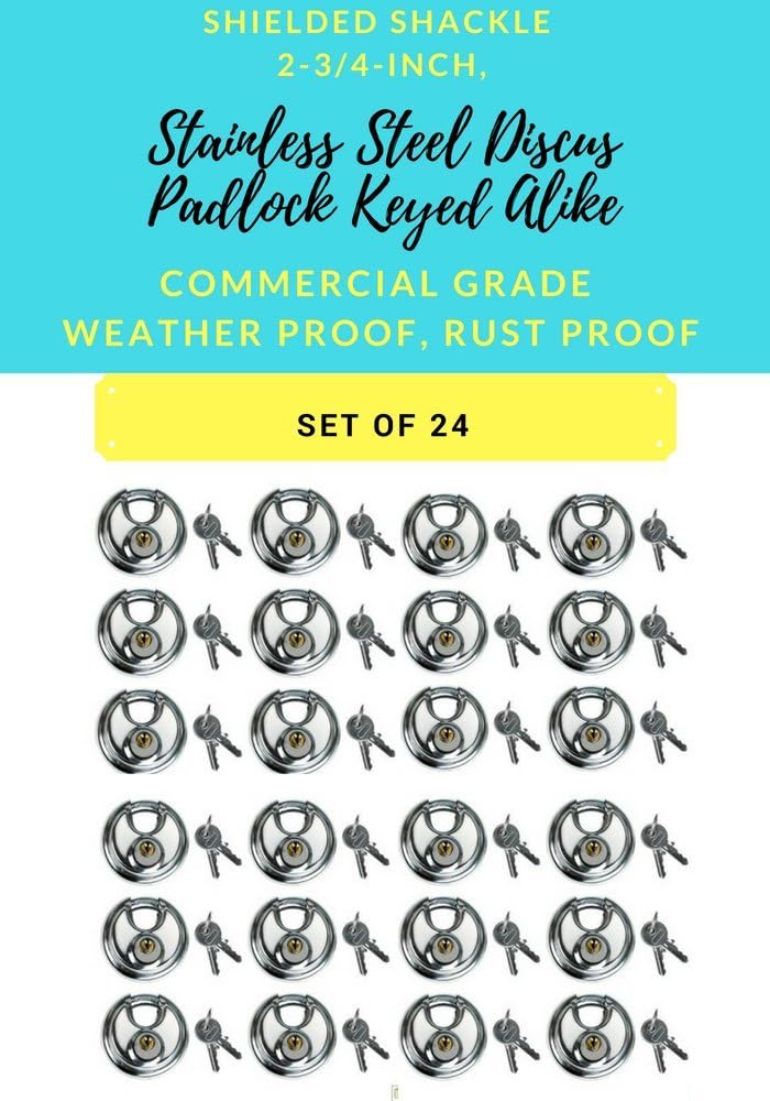 Set of 96 Round Disc Padlocks Keyed Alike 70mm Stainless Steel Q534352