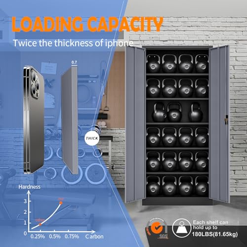 Black Gray Metal Storage Cabinet with Lock P907466
