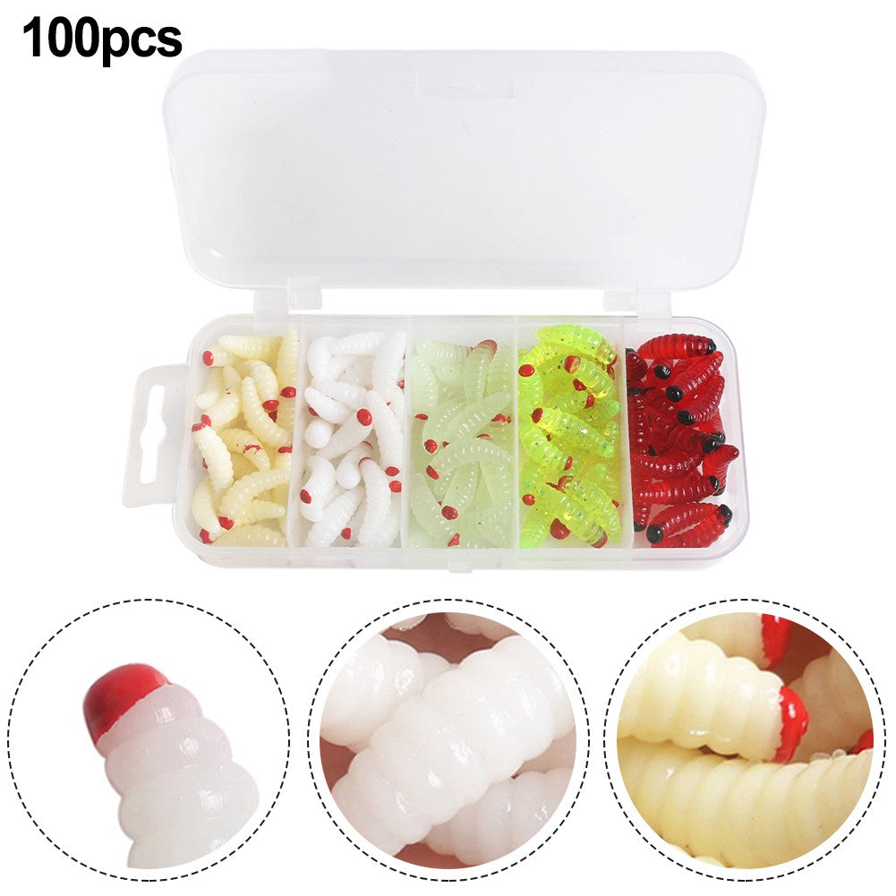 100pcs Boxed Fishing Soft Bait Artificial Maggots H463