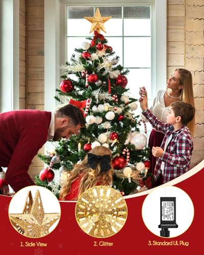 Star Tree Topper with Built-in Led Snowflake Projector Lights P6641
