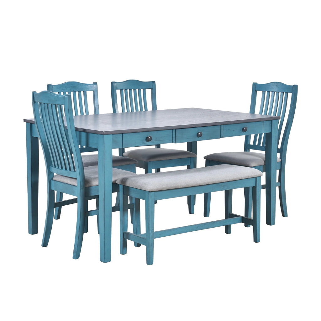 6-Piece Wood Dining Set with Table Chairs and Bench J738