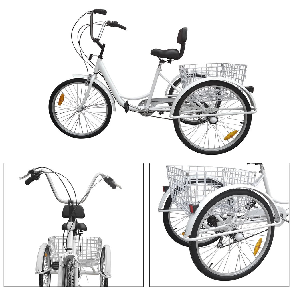 24 Inch 3-Wheel Tricycle with Basket White/Yellow Q426
