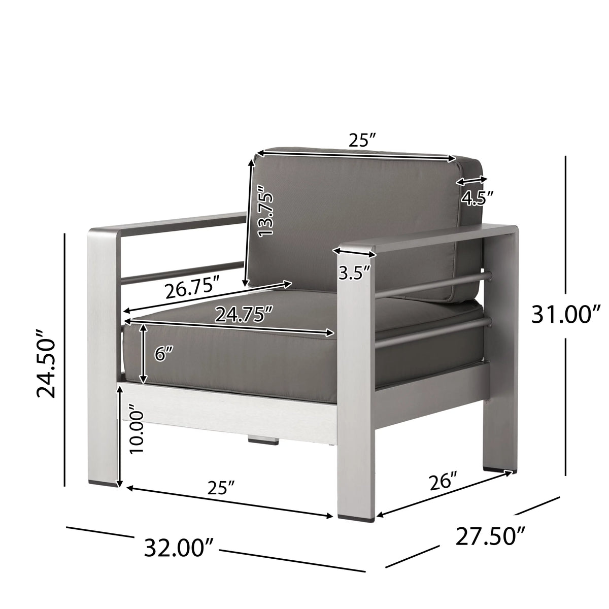 Gray Outdoor Aluminum Club Chairs with Side Table J70044