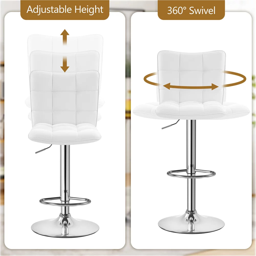 Adjustable Faux Leather Swivel Bar Stool with Backrest, White Y300