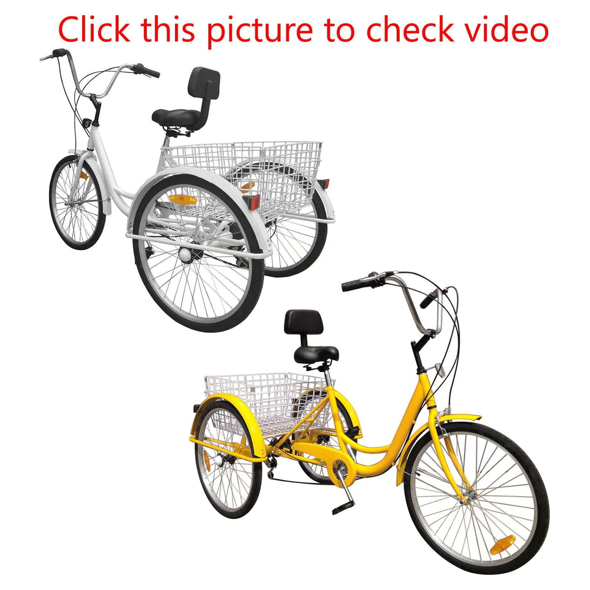 24 Inch 3-Wheel Tricycle with Basket White/Yellow Q426