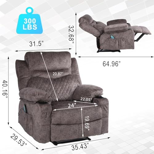 Oversized Grey Fabric Recliner with Massage and Heat L887536