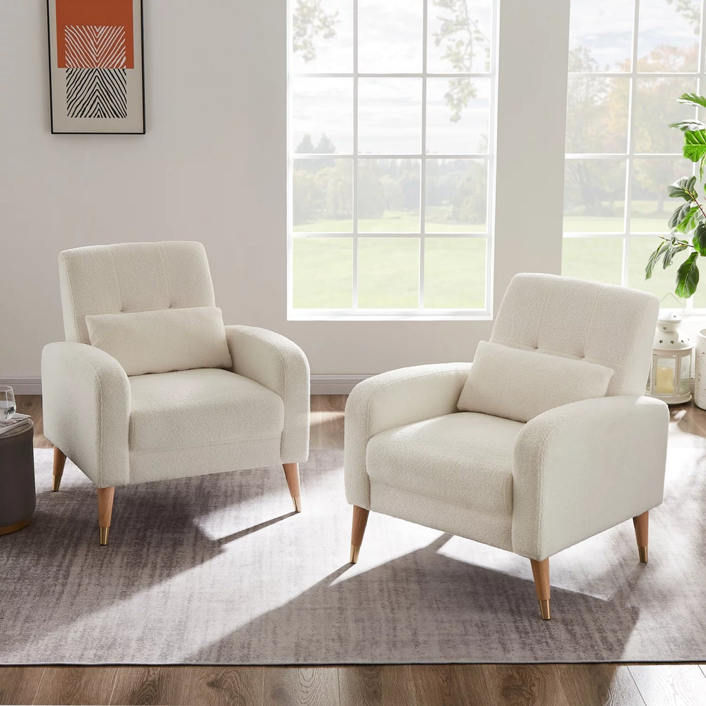 White Upholstered Accent Chair with Metal Legs A48924