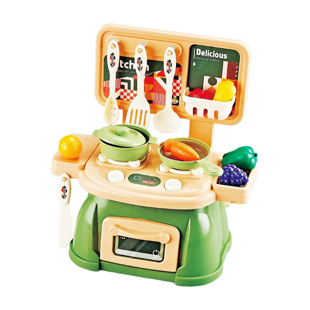 30Pcs Kitchen Playset Toy Pretend Food and Cooking Playset Educational Learning Skill Toy Pretend Chef Cookware for Dollhouse green M89510