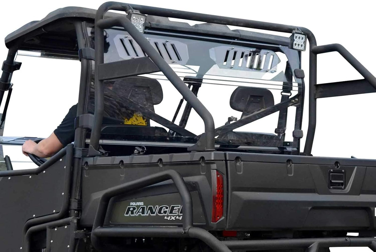 Vented Rear Windshield for Polaris Ranger Full Size 570 / Crew, 1/4” Clear Polycarbonate with Sliding Vents B5952