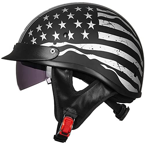 Half Helmet Motorcycle Open Face Sun Visor Quick Release Buckle DOT Approved Y4461