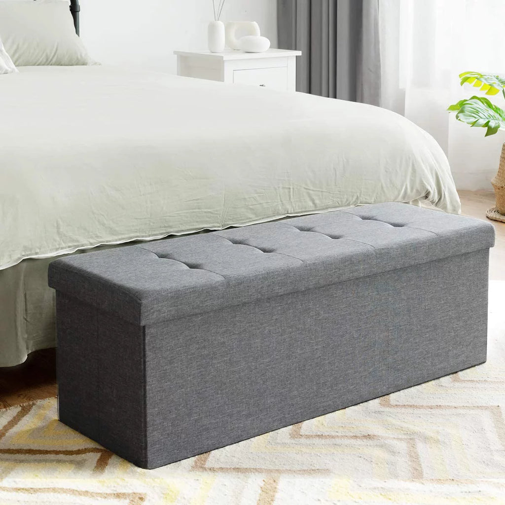 Light Gray Folding Storage Ottoman Bench P395