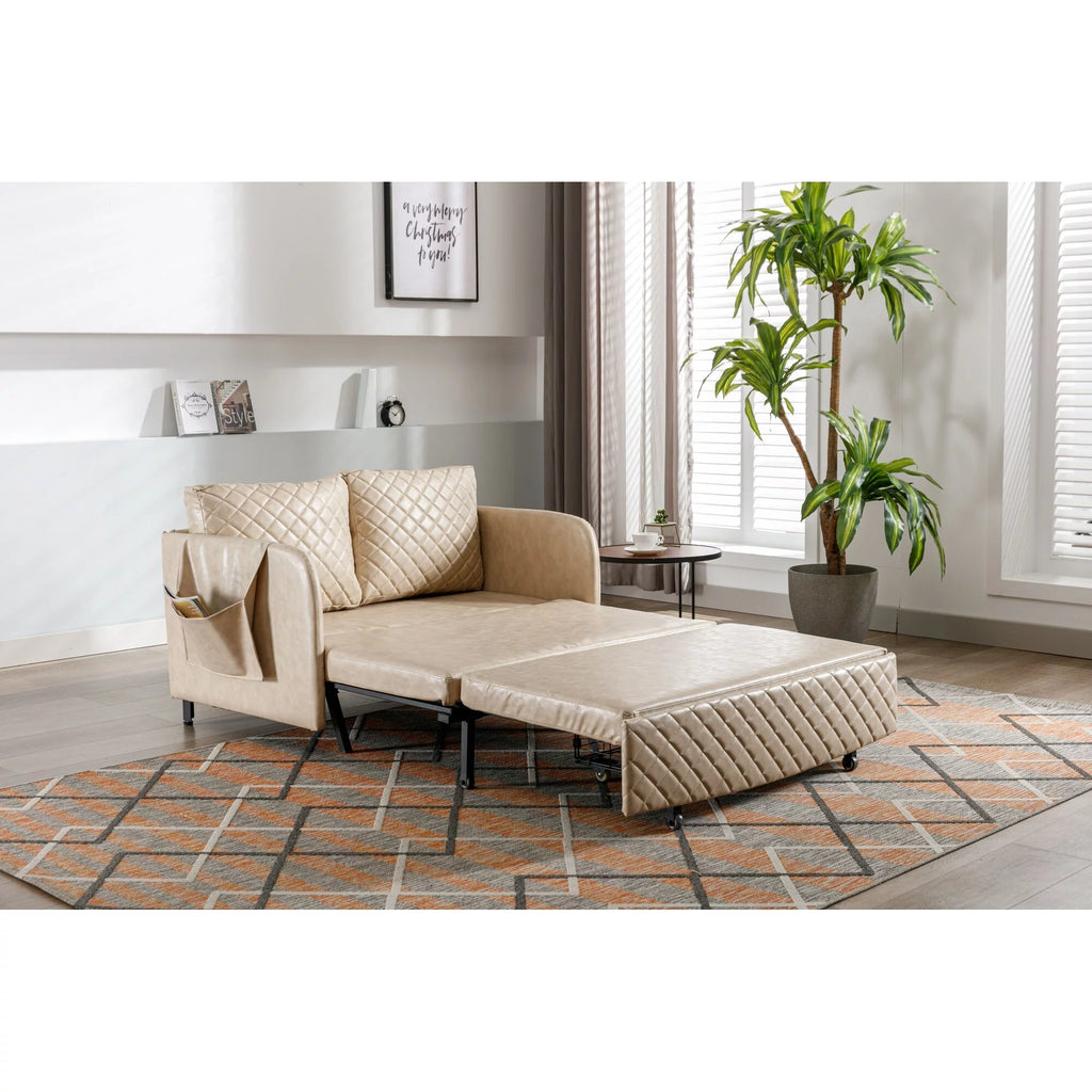 Beige Linen Convertible Sleeper Sofa Bed with Storage Q898