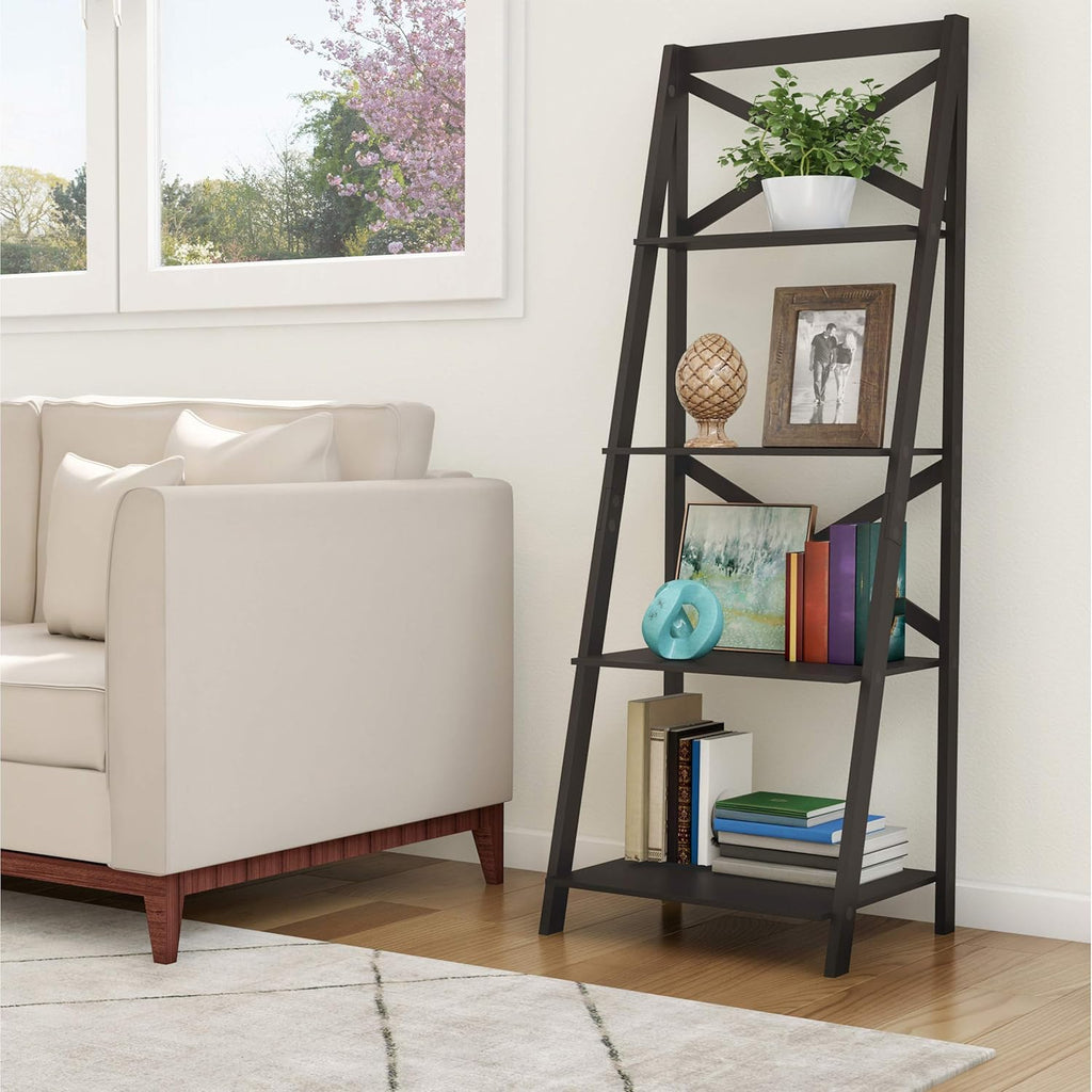 Gray 4 Shelf Ladder Bookshelf S141592