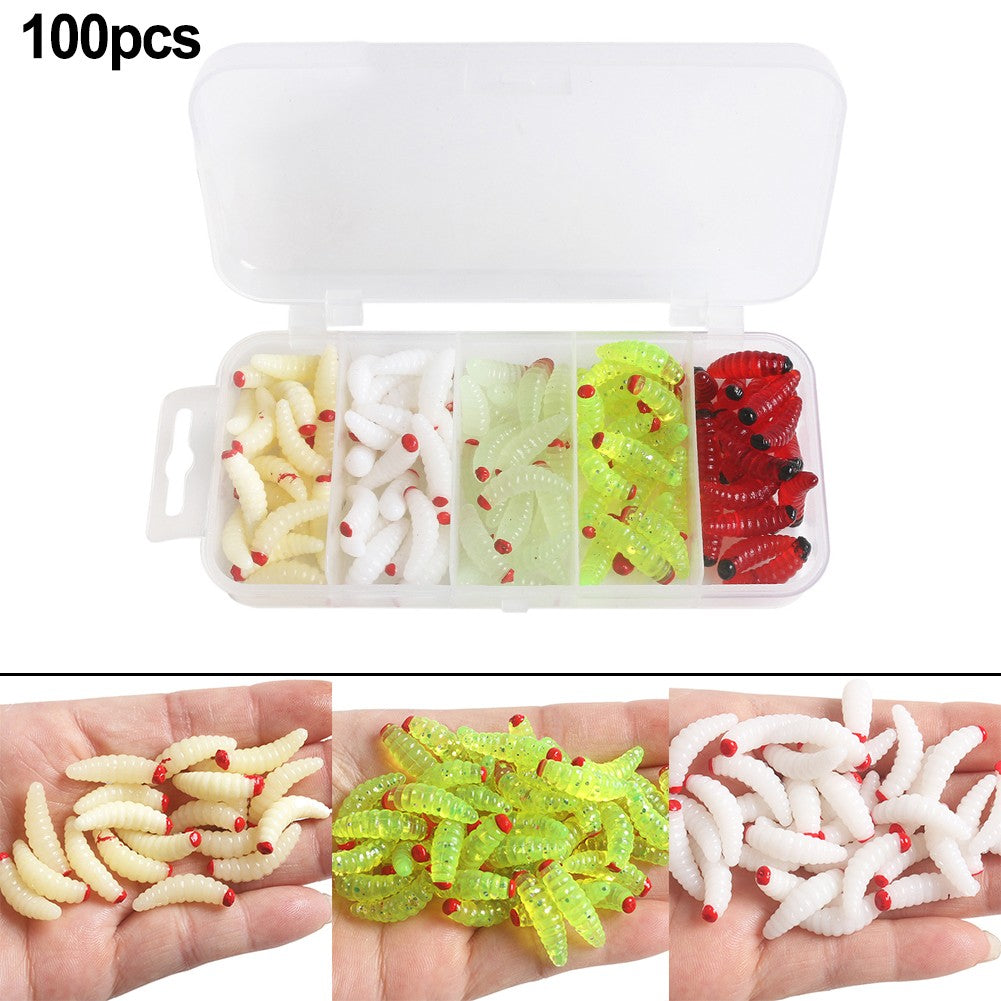 100pcs Boxed Fishing Soft Bait Artificial Maggots H463