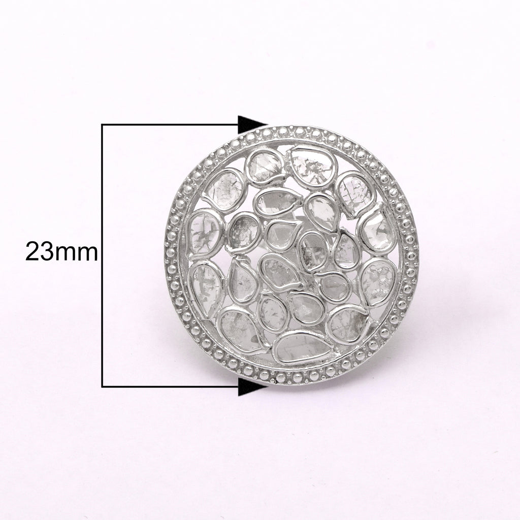 1.85 CTW Natural Diamond Polki Round Stud Earrings 925 Sterling Silver Platinum Plated S6010