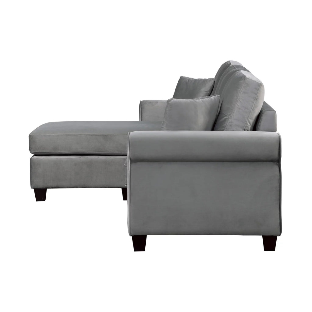 Gray Velvet Sectional Sofa with Reversible Chaise O134