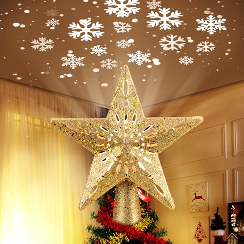 Star Tree Topper with Built-in Led Snowflake Projector Lights P6641