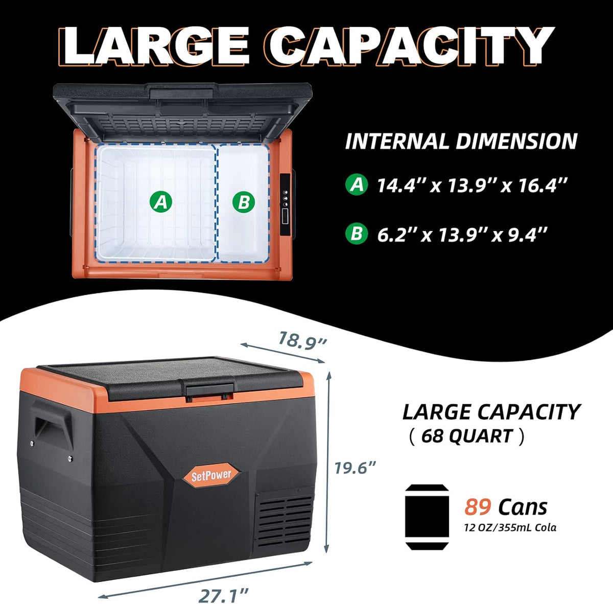 Portable Fridge Freezer, 12-volt Compressor Cooler, Single Zone Y125