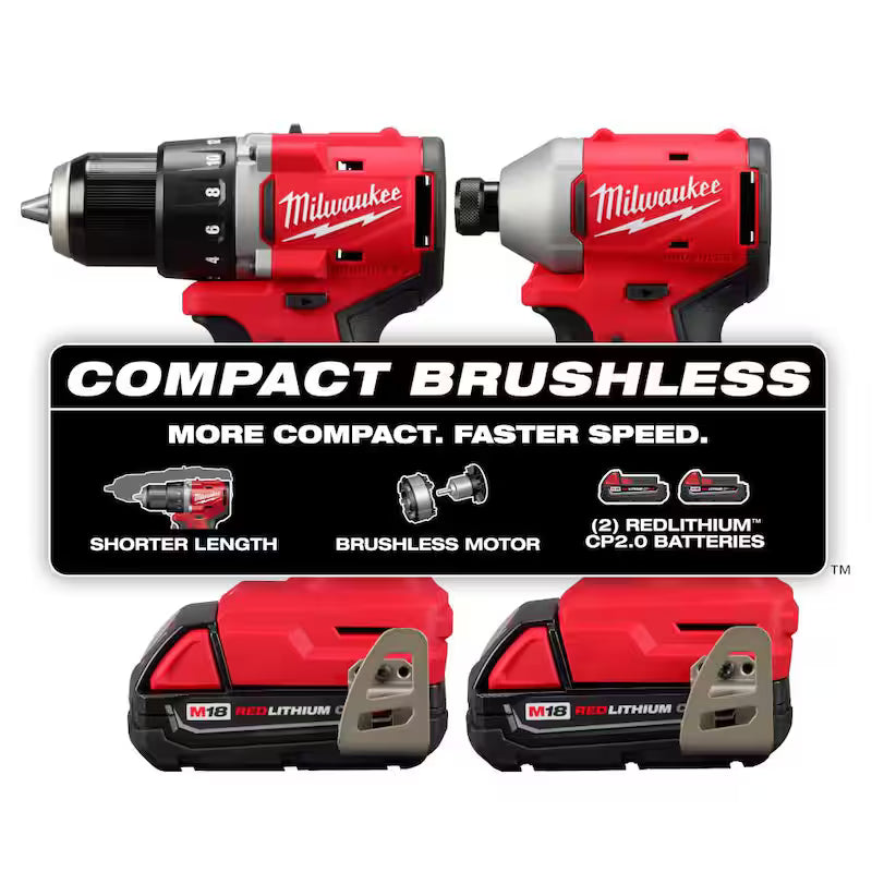 18-Volt Lithium-Ion Brushless Cordless Compact Drill/Impact Combo Kit with 2 Batteries, Charger, Bag & 2 Gal Vac N60098