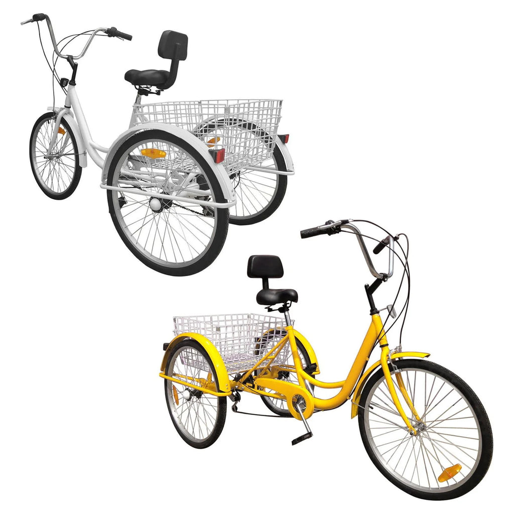 24 Inch 3-Wheel Tricycle with Basket White/Yellow Q426