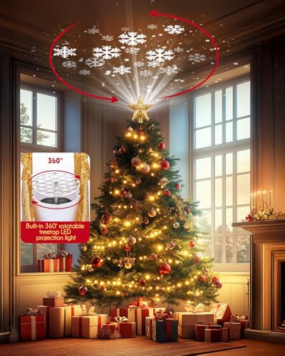 Star Tree Topper with Built-in Led Snowflake Projector Lights P6641