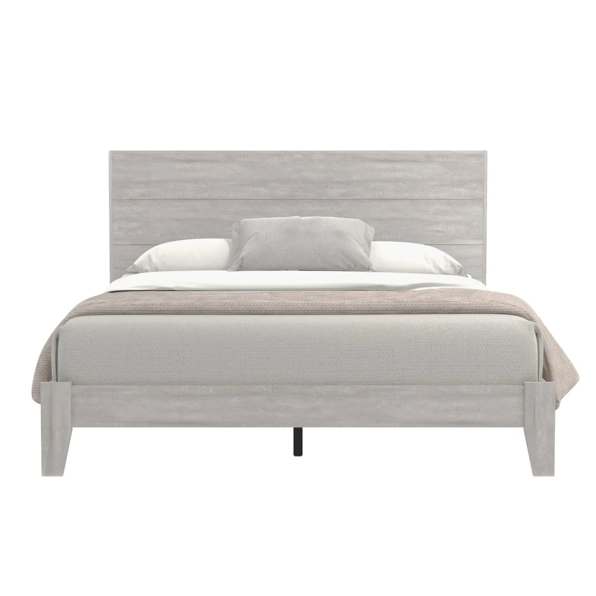 Dusty Grey Oak Wood Queen Platform Bed with Headboard L765