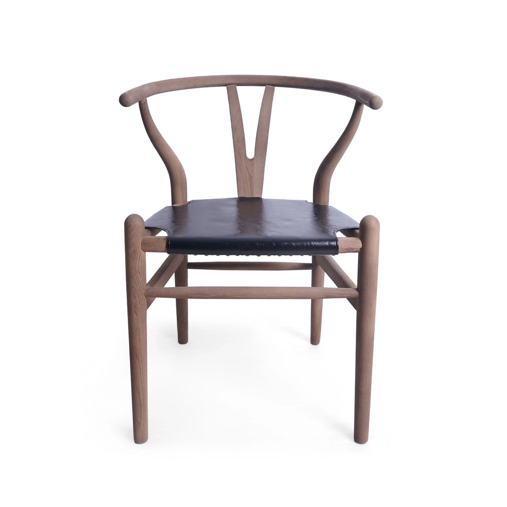 Black Faux Leather and Elm Wood Wishbone Chair S571652