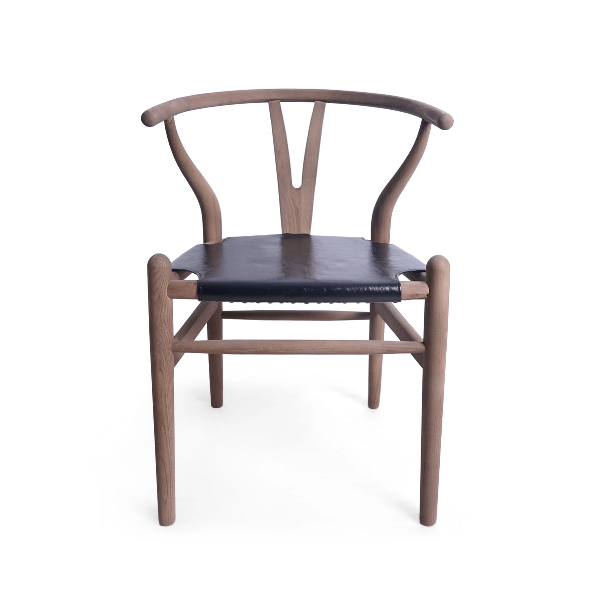 Black Faux Leather and Elm Wood Wishbone Chair S571652