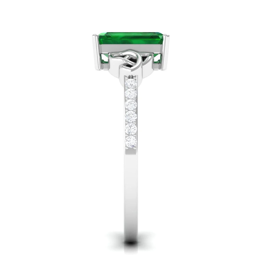 Emerald Solitaire Celtic Ring with Diamond - 6X8 mm, 925 Sterling Silver, US 13.00 P17256