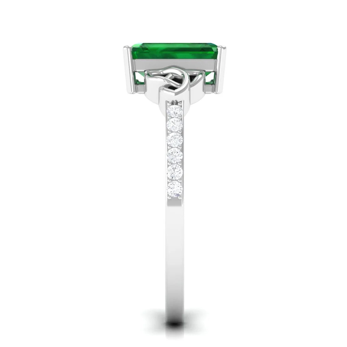 Emerald Solitaire Celtic Ring with Diamond - 6X8 mm, 925 Sterling Silver, US 13.00 P17256