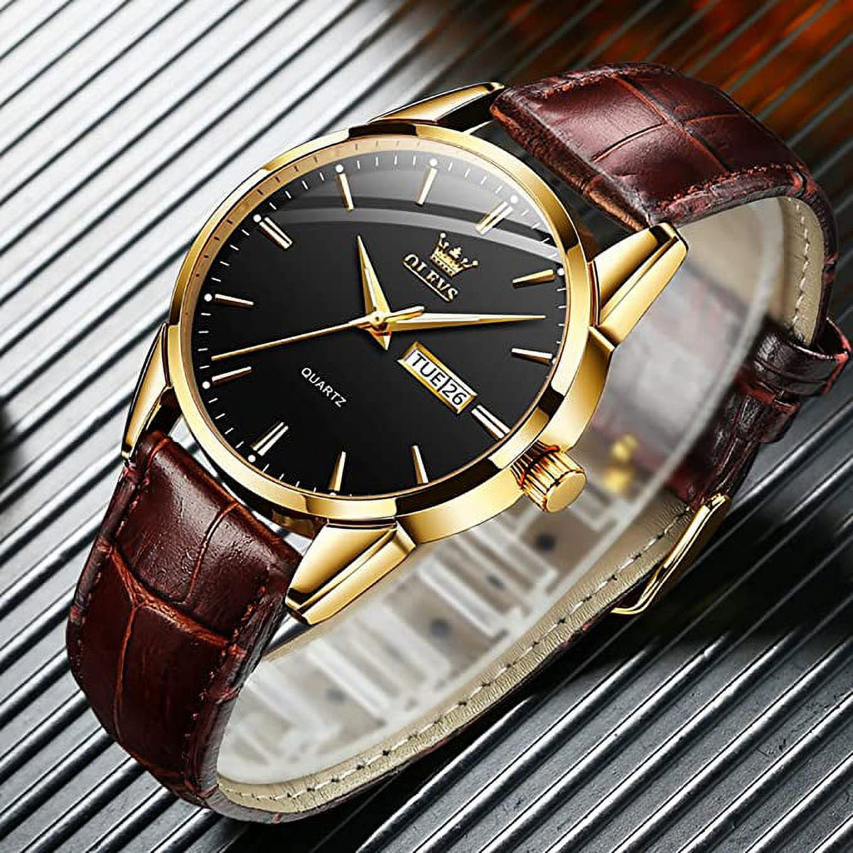 Men's Casual Analog Quartz Watch Brown/Black Leather Band O410