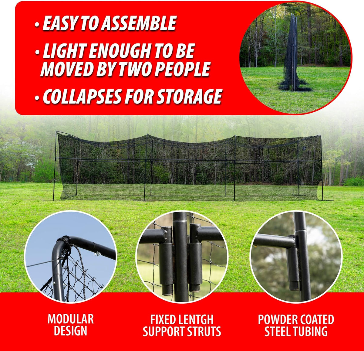 40 Foot Collapsable Batting Cage with Frame and Netting F5283
